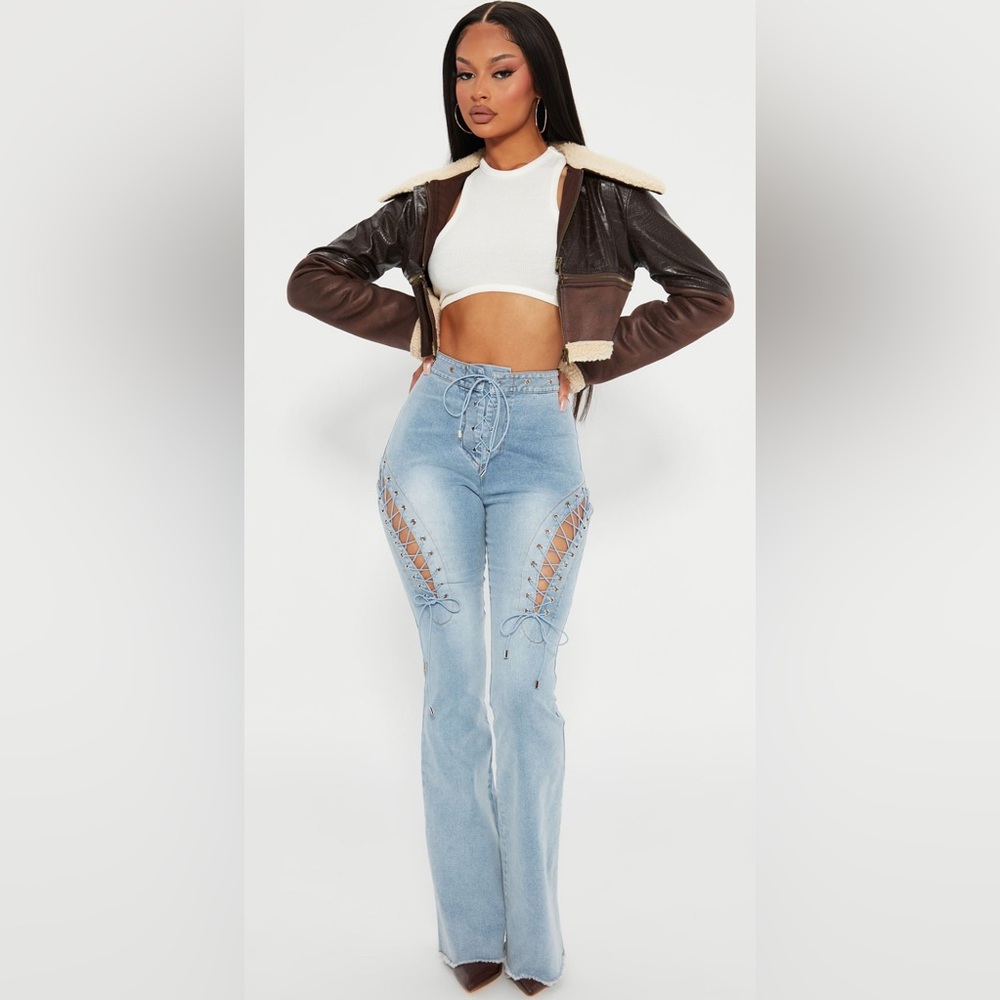 Fashion Nova La Brea Laced Up Flare Jeans